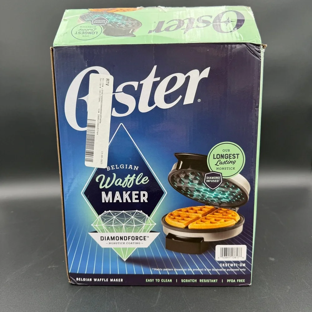 Oster Belgian Waffle Maker DiamondForce Nonstick Coating Easy Clean Open Box